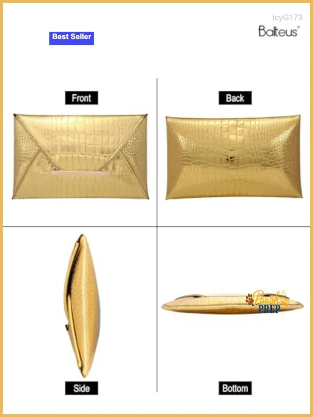Croc-Embossed Faux Leather Evening Clutch, Envelope Purse for Prom & Formal